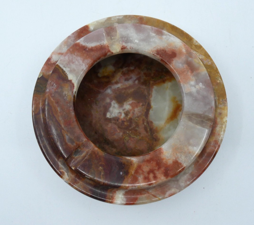 Vintage MCM Onyx Stone Ashtray Heavy Circle Marble